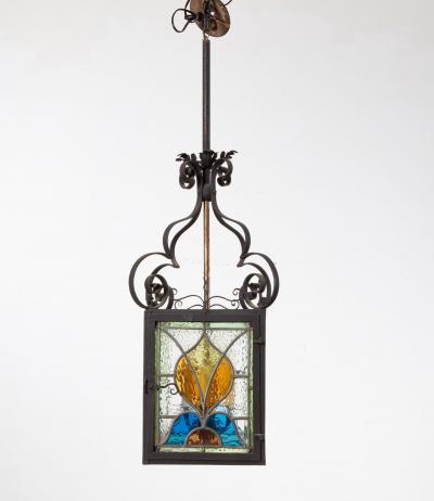 Arts Crafts Stained Glass Hanging Lantern