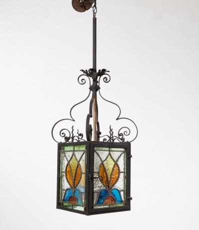 Arts Crafts Stained Glass Hanging Lantern