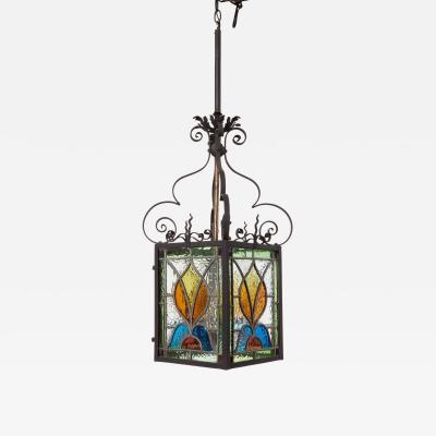 Arts Crafts Stained Glass Hanging Lantern