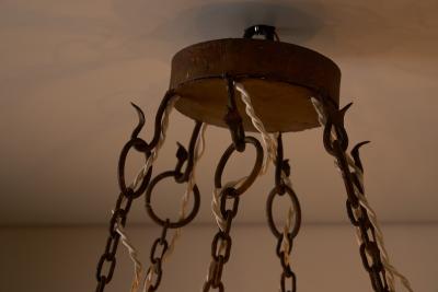 Arts Crafts Wrought Iron Chandelier with Six Torches 20th Century