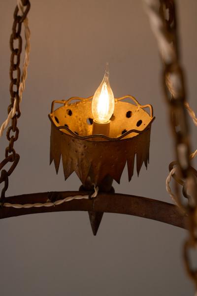 Arts Crafts Wrought Iron Chandelier with Six Torches 20th Century