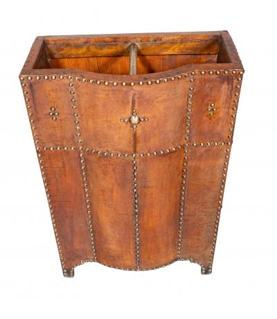 Arts and Crafts Leather and Brass Stud Umbrella Stand