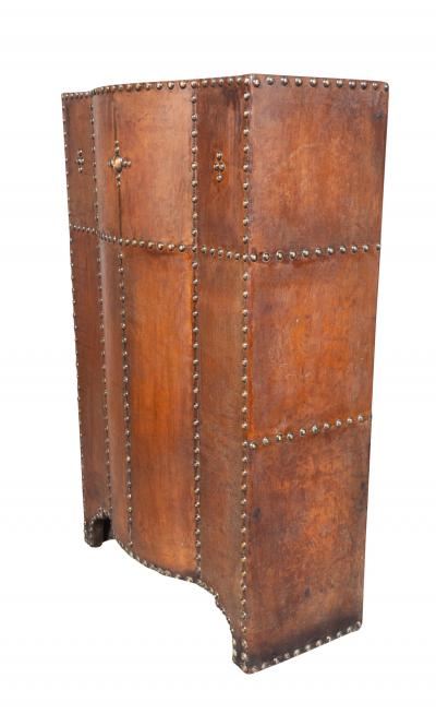 Arts and Crafts Leather and Brass Stud Umbrella Stand