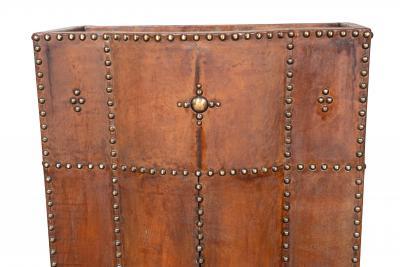 Arts and Crafts Leather and Brass Stud Umbrella Stand