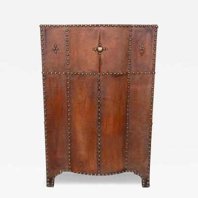 Arts and Crafts Leather and Brass Stud Umbrella Stand
