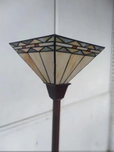 Arts and Crafts Style Floor Lamp w Tiffany Style Shade