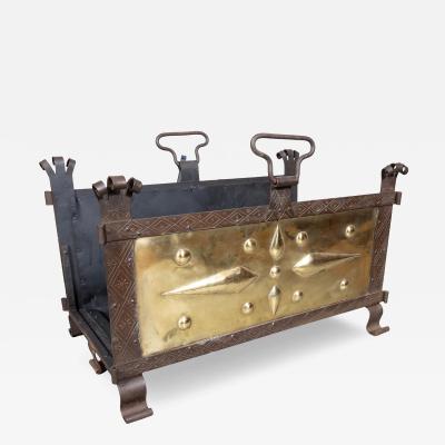 Arts and Crafts Wrought Iron And Brass Wood Holder