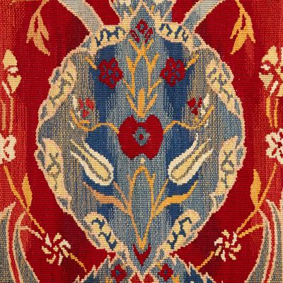 Arts and Crafts floral red art needlework panel
