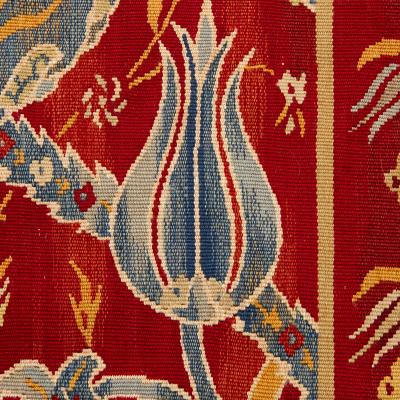 Arts and Crafts floral red art needlework panel