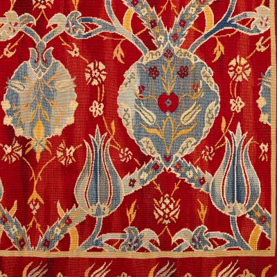 Arts and Crafts floral red art needlework panel