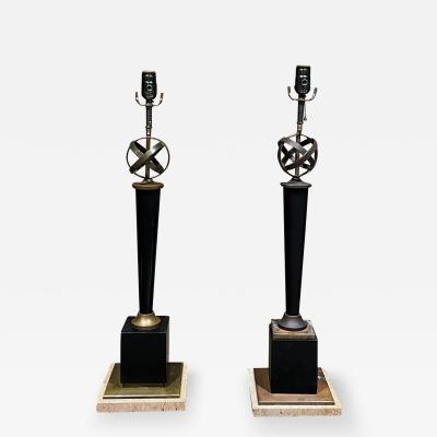 Arturo Pani 1950s Arturo Pani Bronze on Travertine Table Lamps Mexico City