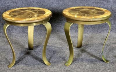 Arturo Pani ARTURO PANI FOR MULLER BROTHERS ONYX AND BRASS THREE LEGGED TABLES