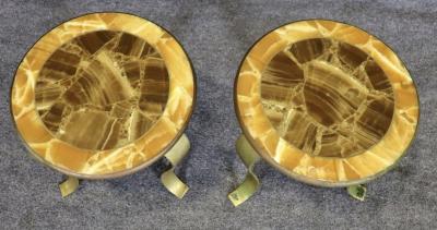 Arturo Pani ARTURO PANI FOR MULLER BROTHERS ONYX AND BRASS THREE LEGGED TABLES