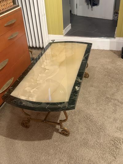 Arturo Pani EXCEPTIONAL MID CENTURY TWO TONE ONYX AND GILT METAL COFFEE TABLE BY ARTURO PANI