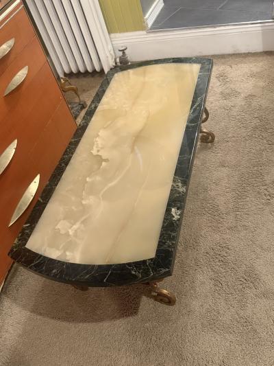 Arturo Pani EXCEPTIONAL MID CENTURY TWO TONE ONYX AND GILT METAL COFFEE TABLE BY ARTURO PANI