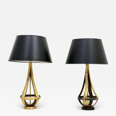 Arturo Pani Luxury Two Toned Brass Bronze Table Lamps by Arturo Pani 1950s Modernism