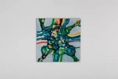 Artwork by E Hennekens Organic painting on steel panel Abstract Art 1970s