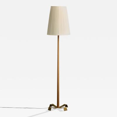 Arvid Bohlmarks Lampfabrik Floor Lamp with Brass Wood and Fabric Sweden 1940s
