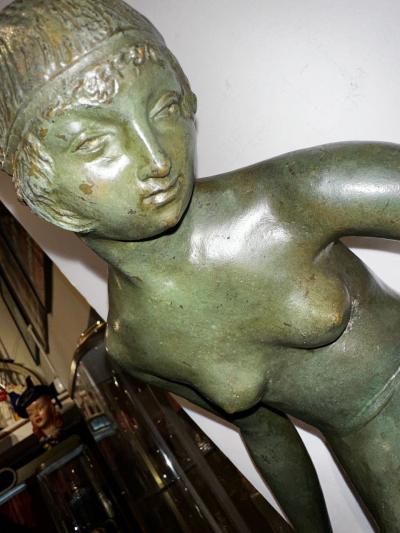 Ary Bitter Bronze Sculpture of Diana with 2 Greyhounds in Nature