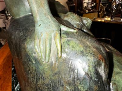 Ary Bitter Bronze Sculpture of Diana with 2 Greyhounds in Nature