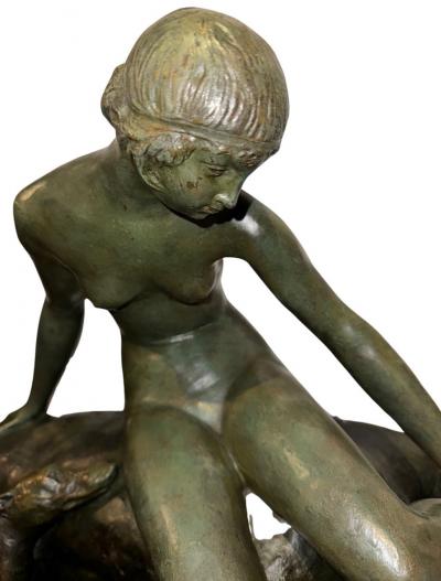 Ary Bitter Bronze Sculpture of Diana with 2 Greyhounds in Nature