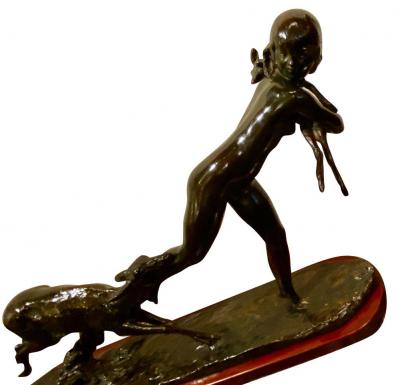 Ary Jean Leon Bitter Ary Bitter Bronze Art Deco Sculpture Woman Running with Lambs