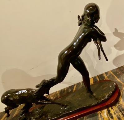 Ary Jean Leon Bitter Ary Bitter Bronze Art Deco Sculpture Woman Running with Lambs