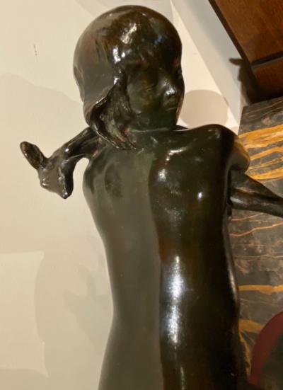 Ary Jean Leon Bitter Ary Bitter Bronze Art Deco Sculpture Woman Running with Lambs