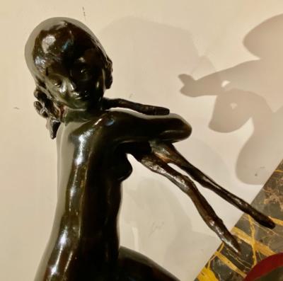 Ary Jean Leon Bitter Ary Bitter Bronze Art Deco Sculpture Woman Running with Lambs