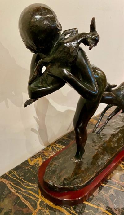 Ary Jean Leon Bitter Ary Bitter Bronze Art Deco Sculpture Woman Running with Lambs