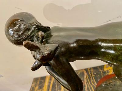 Ary Jean Leon Bitter Ary Bitter Bronze Art Deco Sculpture Woman Running with Lambs