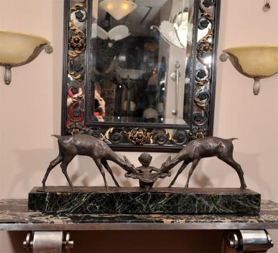 Ary Jean Leon Bitter Two Deer and Faun Bronze Group by Ary Bitter