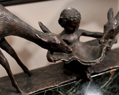 Ary Jean Leon Bitter Two Deer and Faun Bronze Group by Ary Bitter