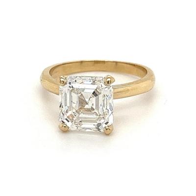 As Grown 4 01 Carat Asscher Cut Lab Grown Diamond Solitaire 14k Gold Ring