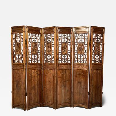 Asian 19th Century Folding Screen Room Divider Rosewood Teak Six Panel