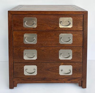 Asian 4 Drawer Chest of Drawers Night Stands Nickel Plated Hardware Pair