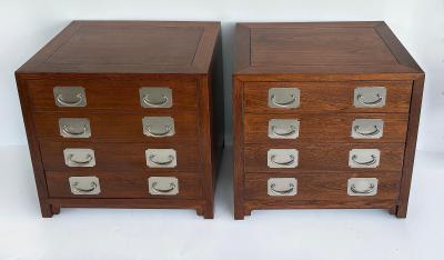 Asian 4 Drawer Chest of Drawers Night Stands Nickel Plated Hardware Pair