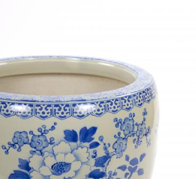 Asian Blue and White Porcelain Planter Fish Bowl Late 20th Century