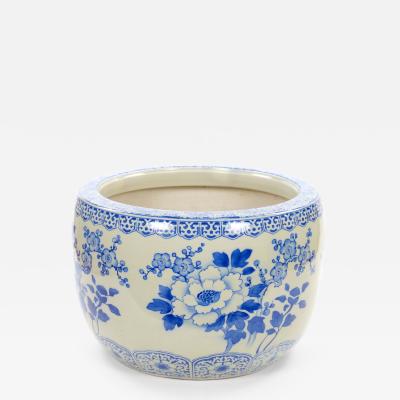 Asian Blue and White Porcelain Planter Fish Bowl Late 20th Century