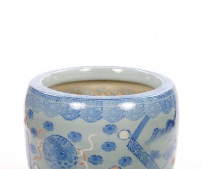 Asian Blue and White Porcelain Planter or Fish Bowl Late 20th Century
