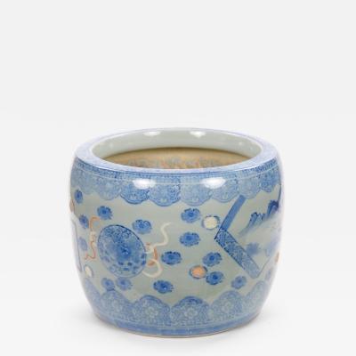 Asian Blue and White Porcelain Planter or Fish Bowl Late 20th Century