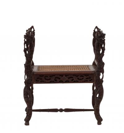 Asian Burmese Carved Walnut Bench