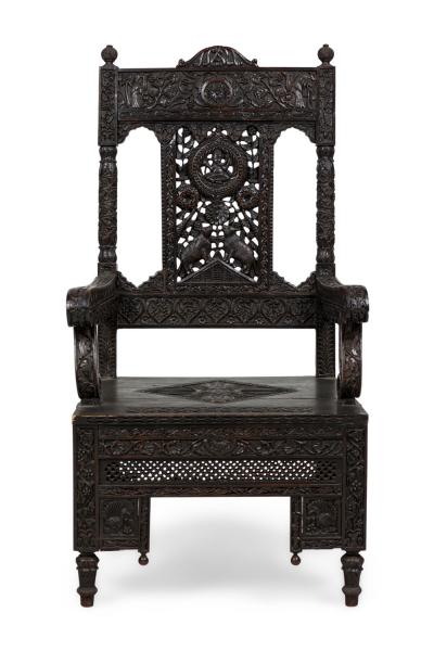 Asian Burmese Ebonized Arm Chair