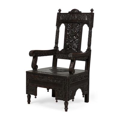 Asian Burmese Ebonized Arm Chair
