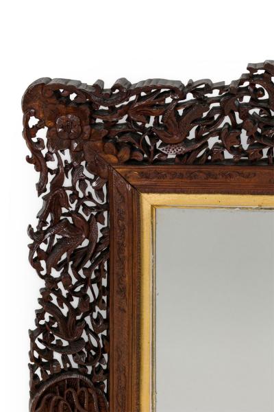 Asian Burmese Style Teak Filigree Wall Mirror