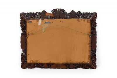 Asian Burmese Style Teak Filigree Wall Mirror