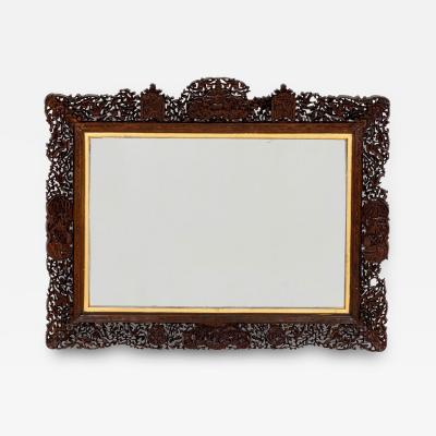 Asian Burmese Style Teak Filigree Wall Mirror