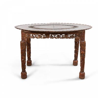 Asian Burmese Style Walnut Dining Table