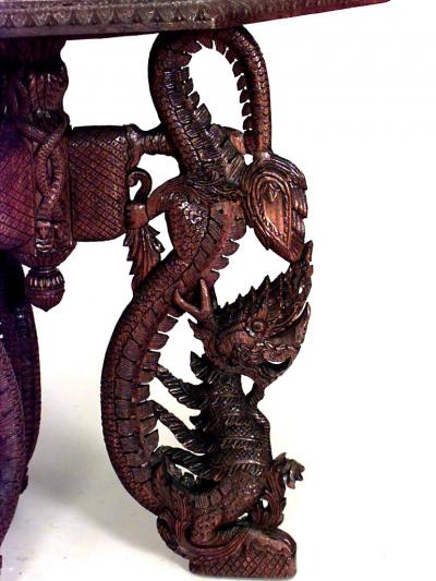 Asian Burmese Style Walnut Dragon Side Table
