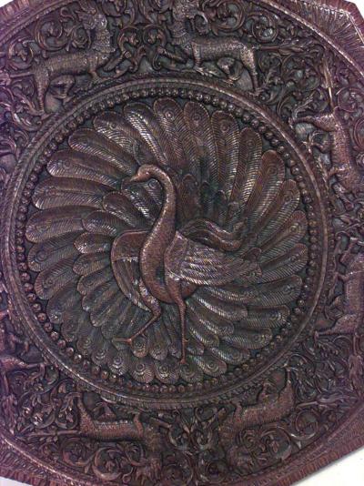 Asian Burmese Style Walnut Dragon Side Table